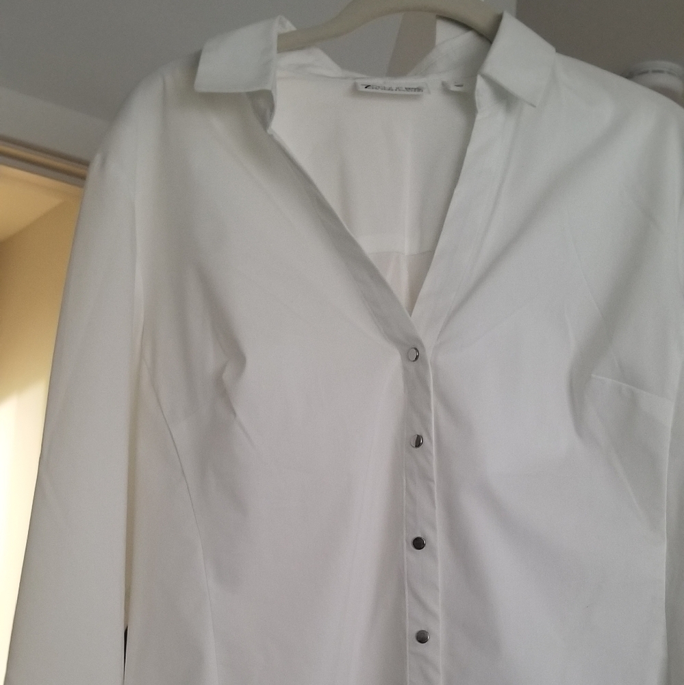 NWOT New York and co 7th ave White collared snap closure dress shirt size large